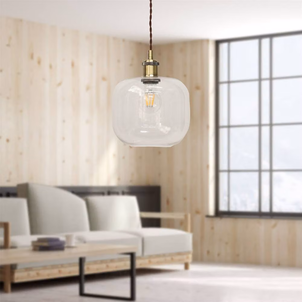 First Choice Lighting Bletch Retro Pendant Fitting with Transparent Glass and Gold/Brass Finish – 2