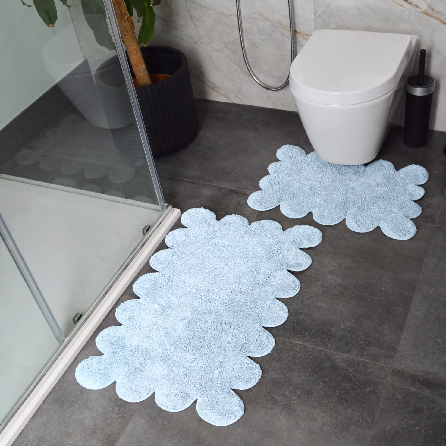 Allure Bath Fashions Two Piece Cotton Scalloped Bath Mat Set in Blue – 2