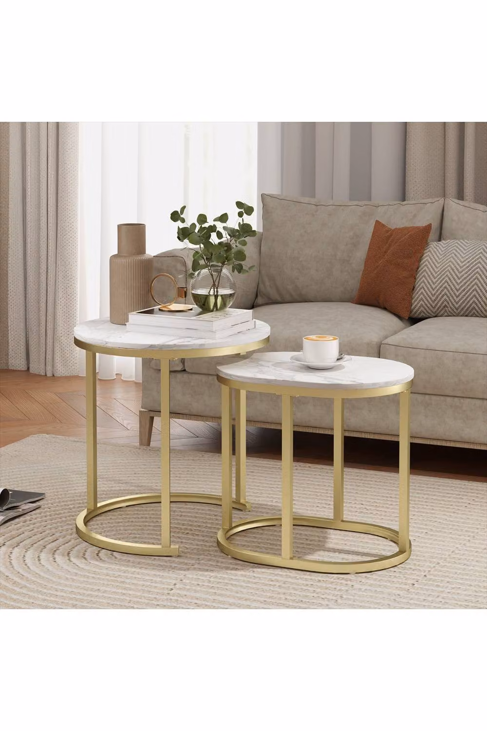 ERGOVEXA Nest of Tables with Steel Frame and White Faux Marble Tabletop – 2
