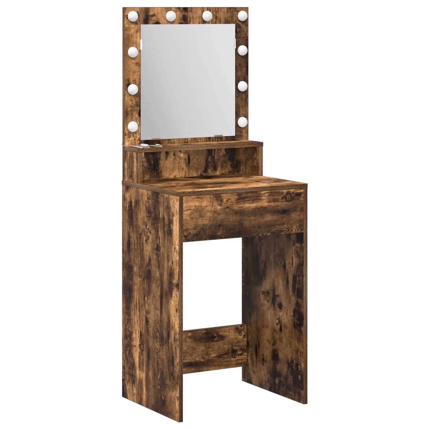 Berkfield Home Modern Makeup Table with Hollywood LED Lights in Smoked Oak Brown, W: 50 cm, D: 41 cm, H: 135 cm – 2