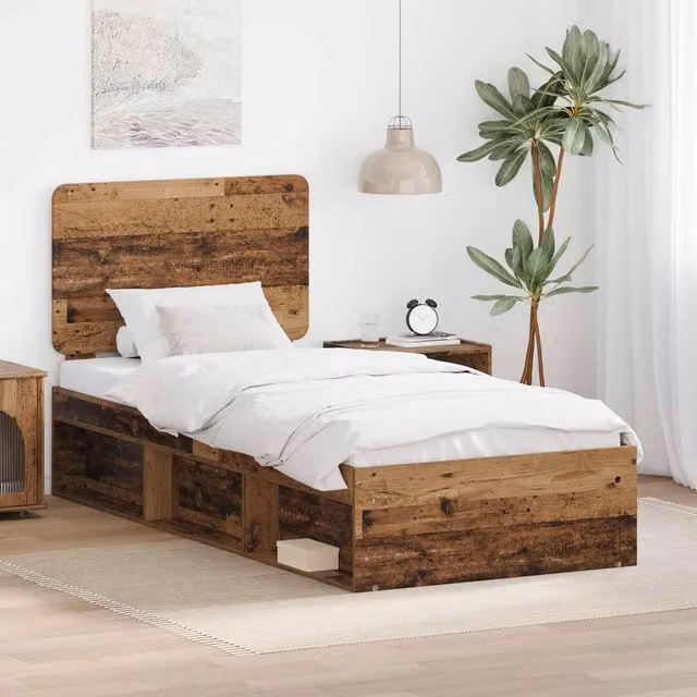 Berkfield Home Modern Bed Frame with Headboard in Brown Old Wood and Solid Pine