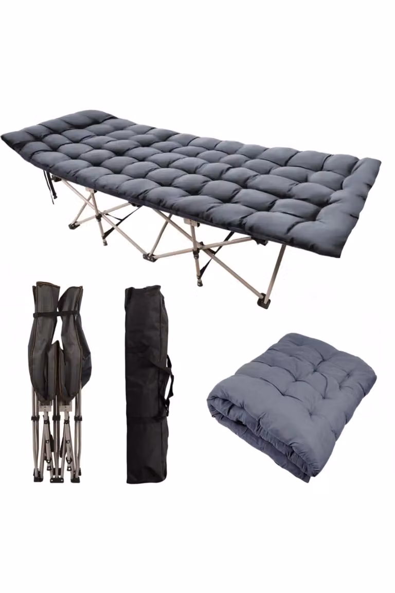 Groundlevel Foldable Guest Bed with Removable Cushioned Mattress in Grey