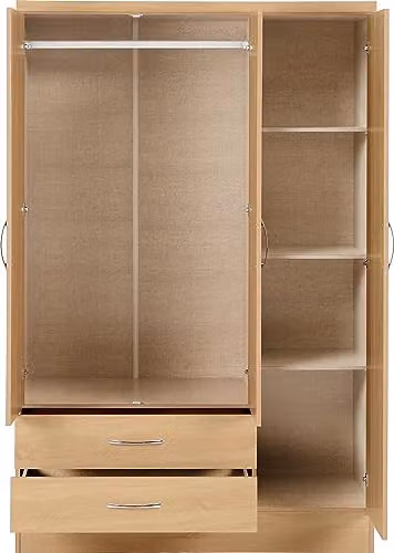 Seconique Nevada 3 Door 2 Drawer Mirrored Wardrobe in Brown Oak, H 182.5 x W 116 x D 52 cm – 2