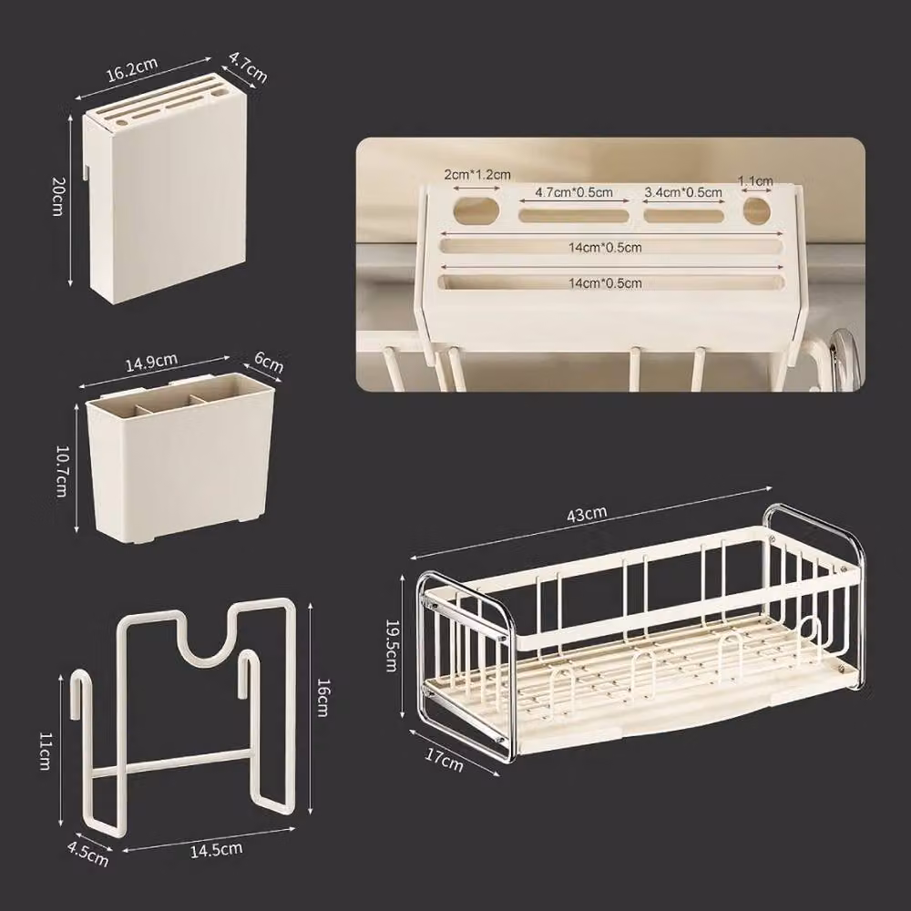 SPETLEK Steel Dish Drainer Rack with Drip Tray and Cutlery Holder in Beige – 2