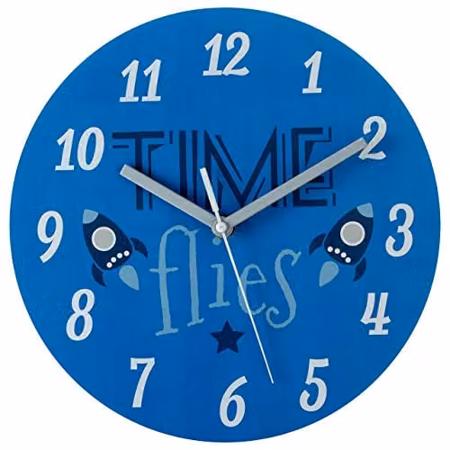 Premier Housewares Time Flies Kids Wall Clock, Blue and White, Diameter: 25 cm – 1