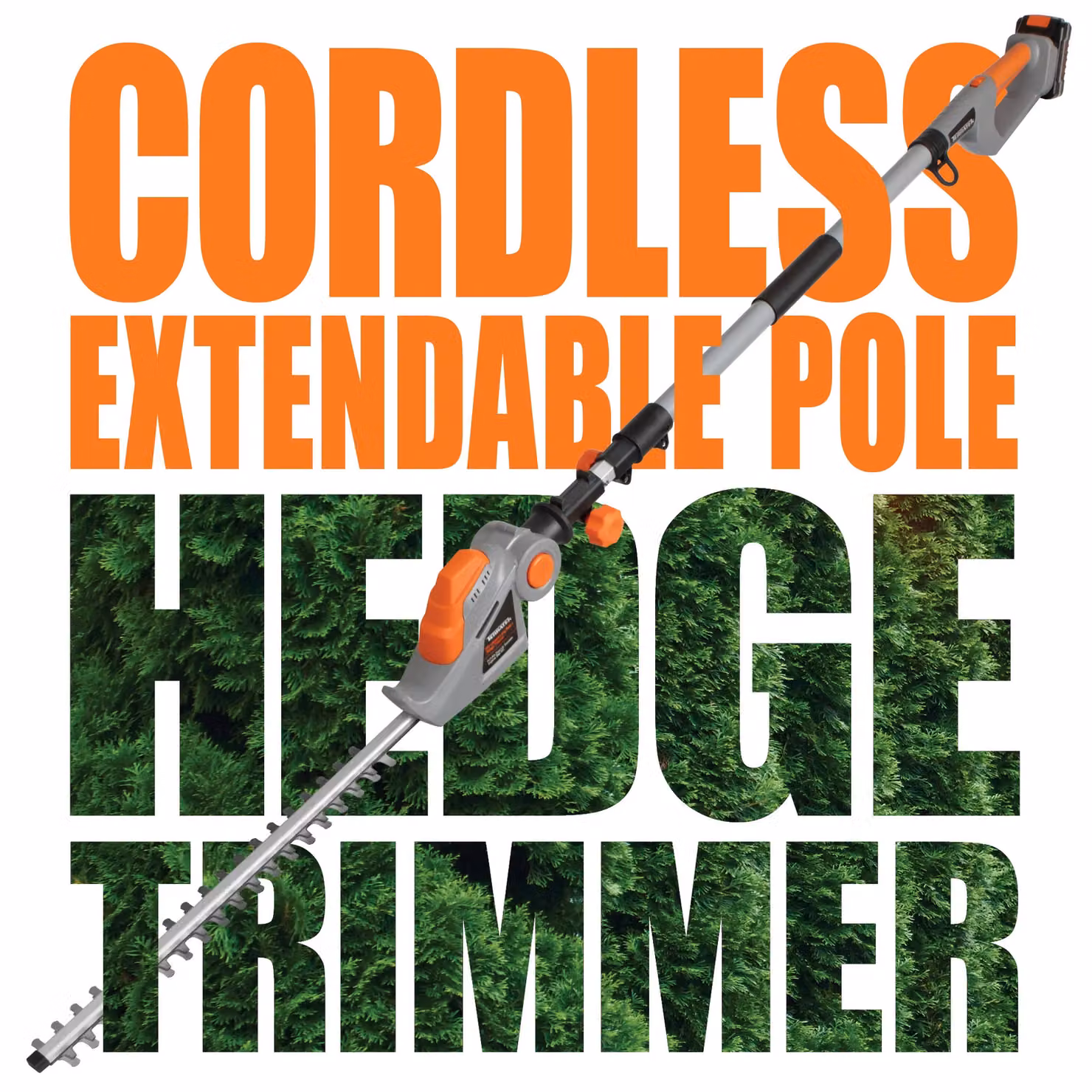 Terratek 20V 2.4m Telescopic Cordless Reciprocating Hedge Trimmer with Rechargeable Battery and Quick Charger, Orange – 8