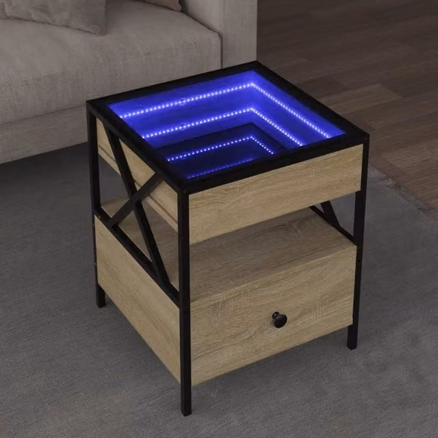 Berkfield Home Infinity LED Coffee Table in Sonoma Oak Brown, W/D/H: 40 x 40 x 51 cm