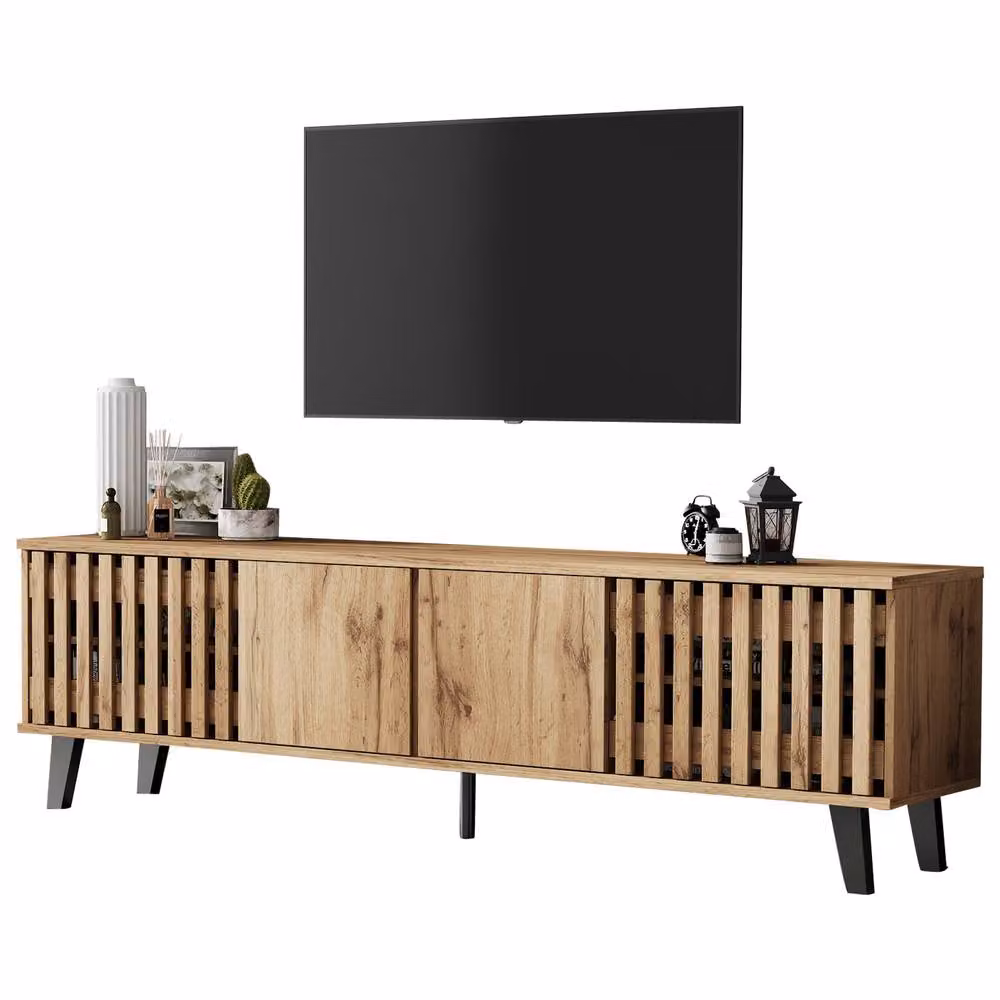 BTM Vintage Wood TV Stand in Brown with 4 Doors, W: 180 cm, D: 40 cm, H: 55 cm – 5