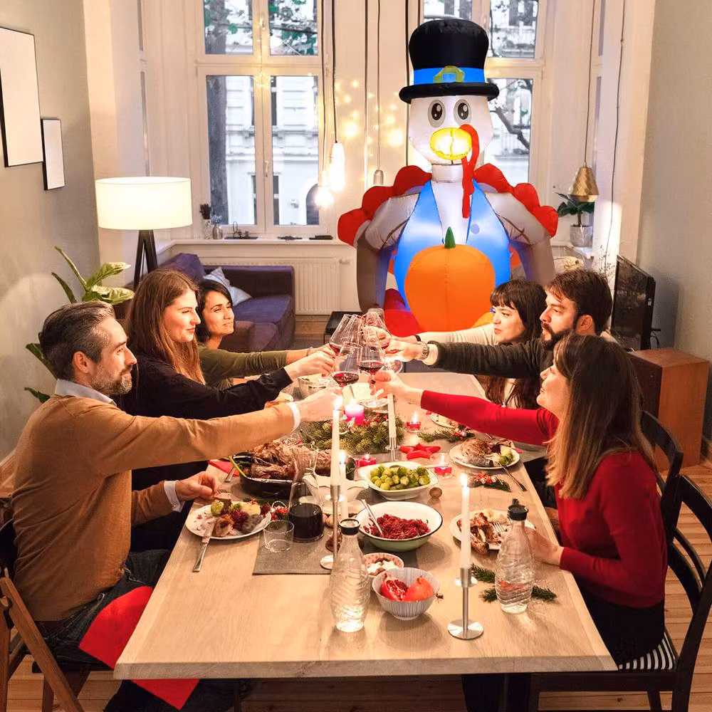 Costway 6ft Multicolour Inflatable Thanksgiving Turkey with Pumpkin Cart and Lights – 3