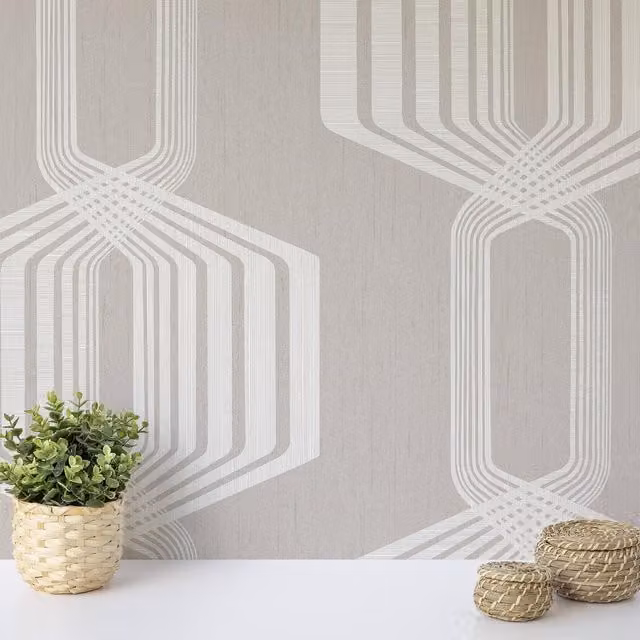 Wallquest Camden Retro Geometric Abstract Wallpaper in Grey and White