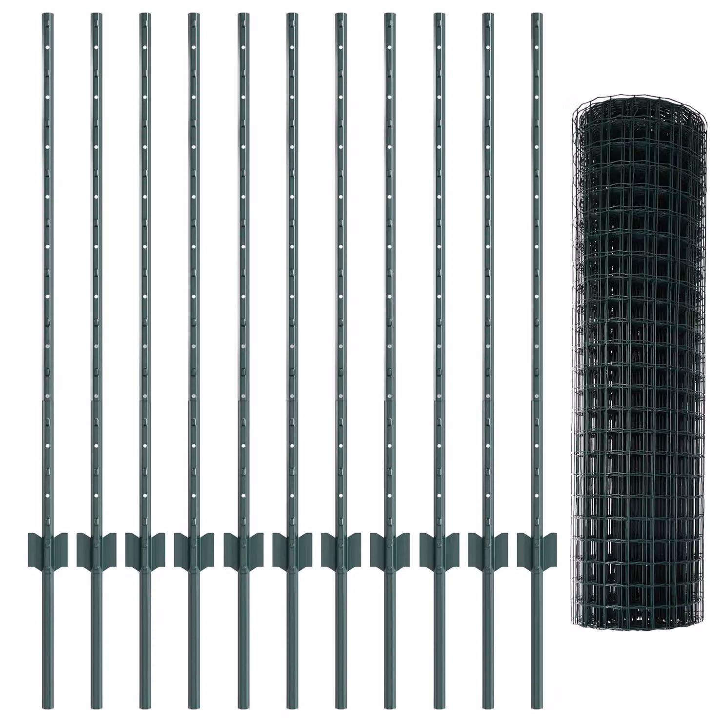 Berkfield Home Euro Fence with 11 U Posts, Green Powder-Coated Steel, W: 25 m, H: 1 m – 3