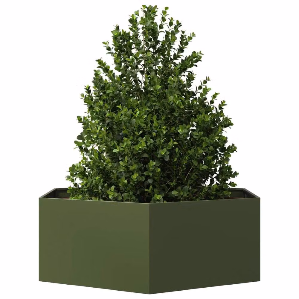 Berkfield Home Hexagon Steel Garden Planter in Olive Green, W/D/H: 138 x 120 x 45 cm – 3
