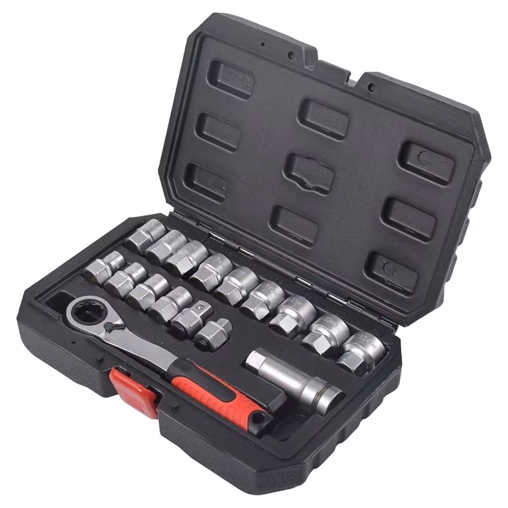 EONLION Pass Through Go Thru Metric Ratchet Wrench and Sockets Set in Silver Chrome Vanadium Steel – 6