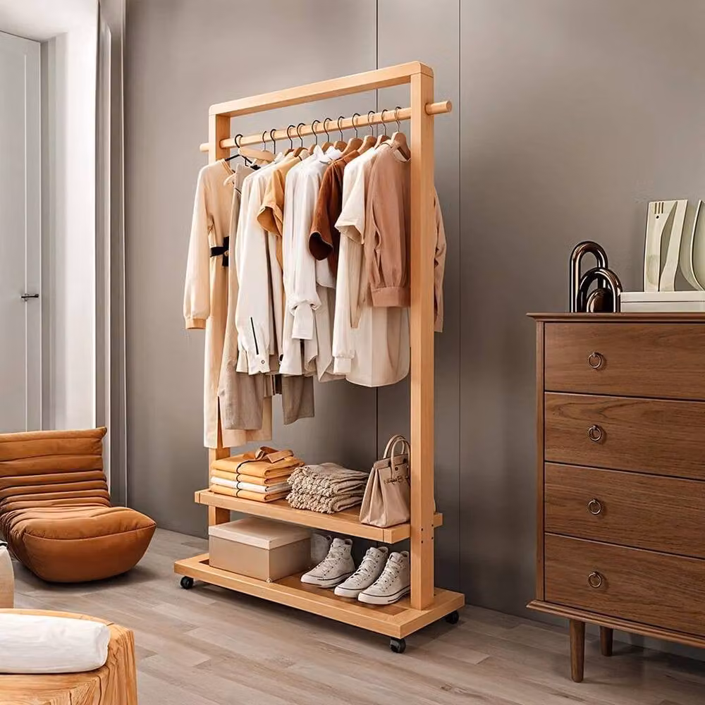 Kelvenix Walnut Vertical Clothes Rail Rack in Brown Wood and Bamboo – 3