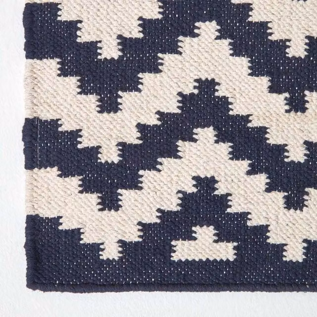 Homescapes Casablanca Handwoven Zig Zag Pattern Kilim Rug in Blue, White and Black, W: 150 cm