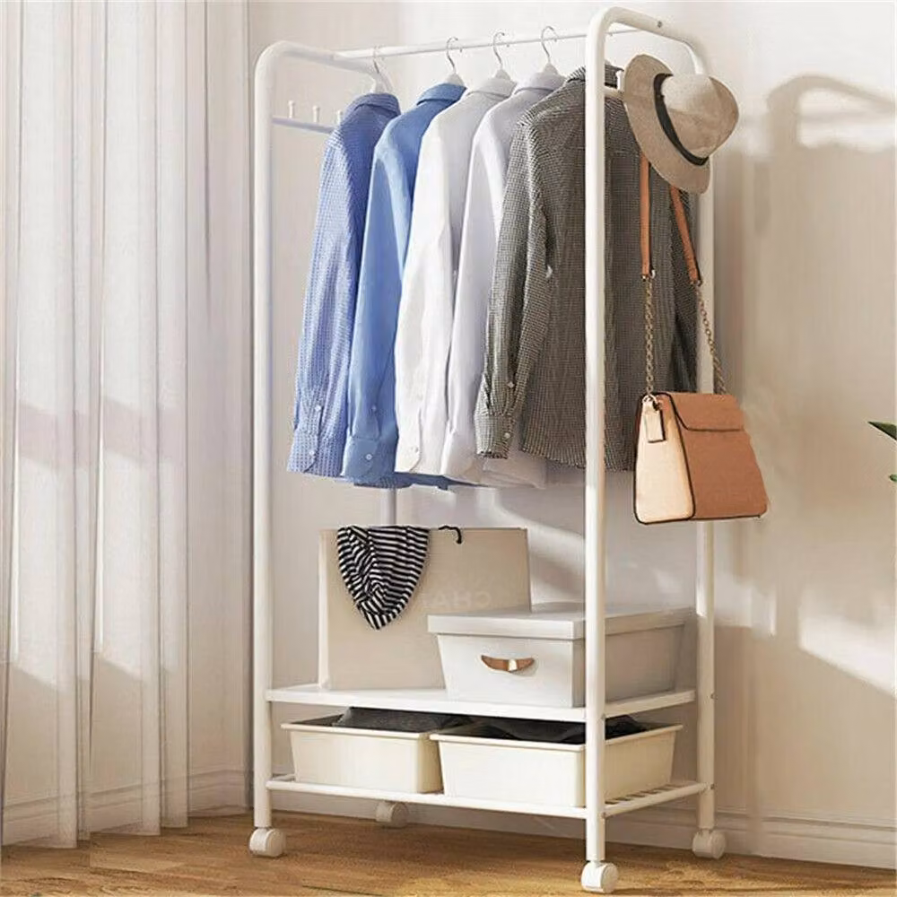 NESTLUNE Mobile Clothes Rail Garment Hanging Rack in White – 2