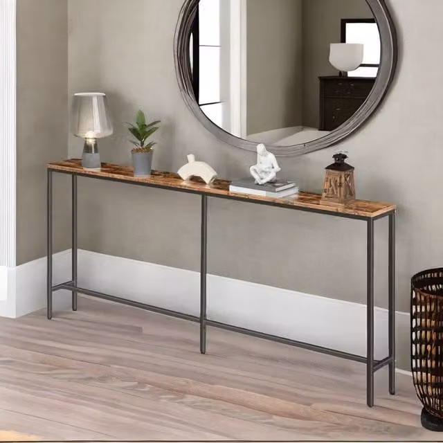 Rafaelo Mobilia Industrial Narrow and Slim Console Table for Hallway, Brown – 1