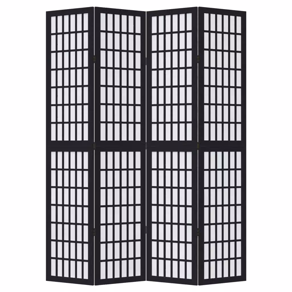 Berkfield Home 4 Panel Room Divider in Black Solid Paulownia Wood – 2