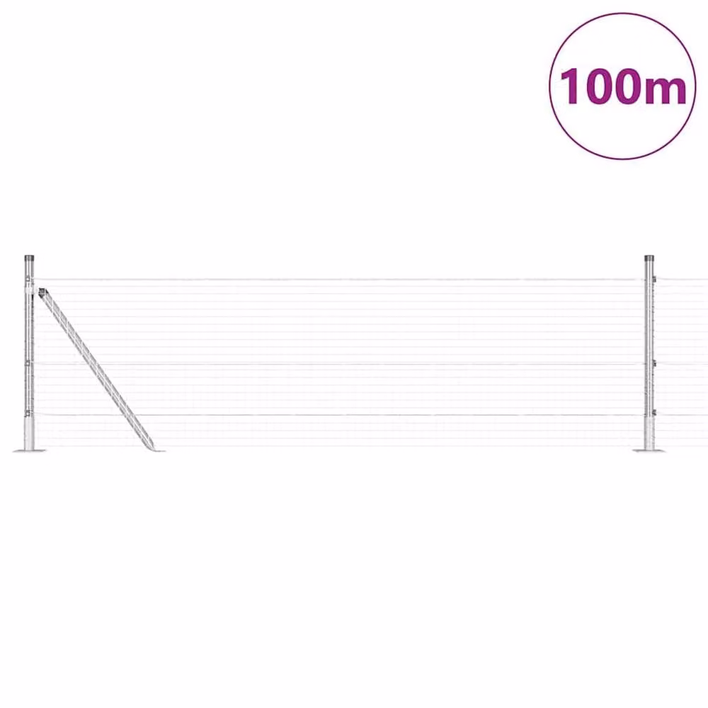 Berkfield Home Welded Wire Fence with 13 Flanged Posts, Galvanised Steel, Silver, W/H: 0.6 x 100 m – 2