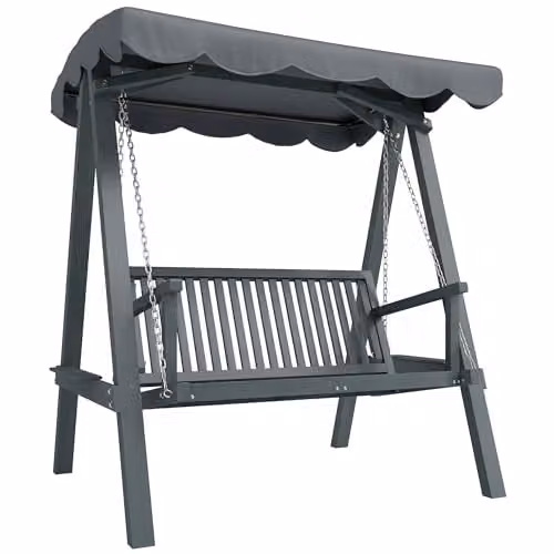 Outsunny 2 Seater Grey Garden Swing Seat with UV-Resistant Sun Canopy and Armrests