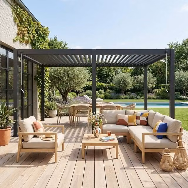 sweeek Louvered Aluminium Pergola in Dark Grey, W: 600 cm, D: 300 cm, H: 250 cm