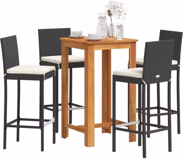 Berkfield Home 5 Piece Black Garden Bar Set in Solid Acacia Wood and Poly Rattan