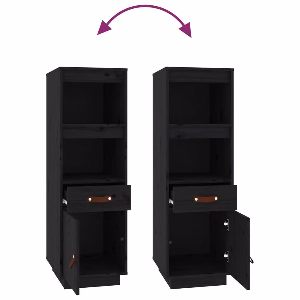 Berkfield Home Black Solid Wood Pine Highboard with Hinged Doors and Internal Shelves W/D/H: 34 x 40 x 108.5 cm – 3