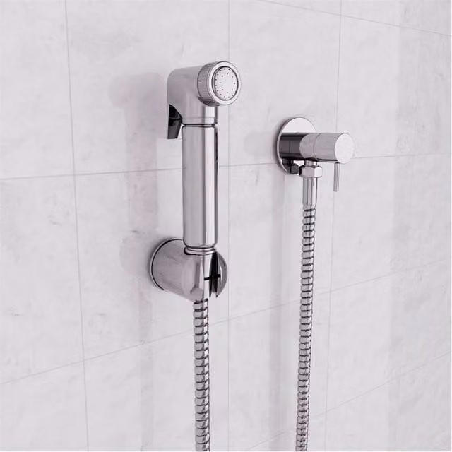 Nordara Chrome Handheld Bidet Shattaf Spray Kit with Brass Holder, Hose and Valve in Silver