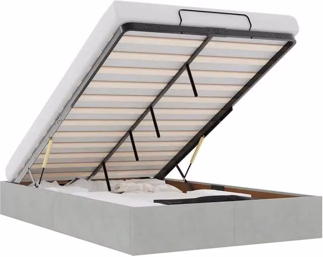 Berkfield Home Double Ottoman Bed Frame in Light Grey Velvet with Lift Up Base