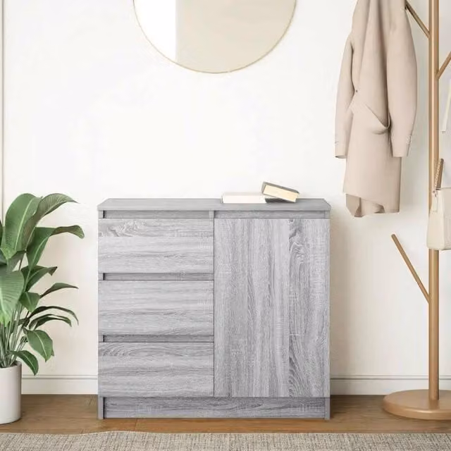Berkfield Home Grey Sonoma Sideboard with Drawer in Engineered Wood W/D/H: 71 x 35 x 65 cm