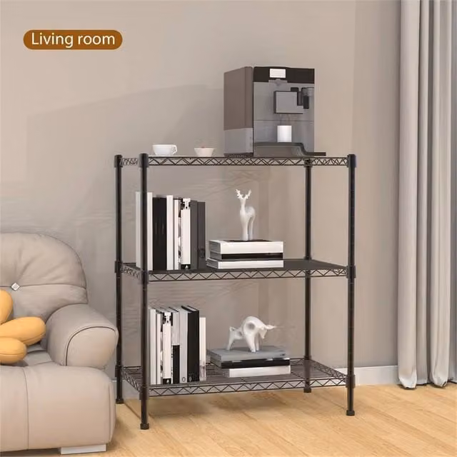 EONLION 3 Tier Metal Racking Storage Shelf in Black, W/D/H: 50 x 50 x 30 cm