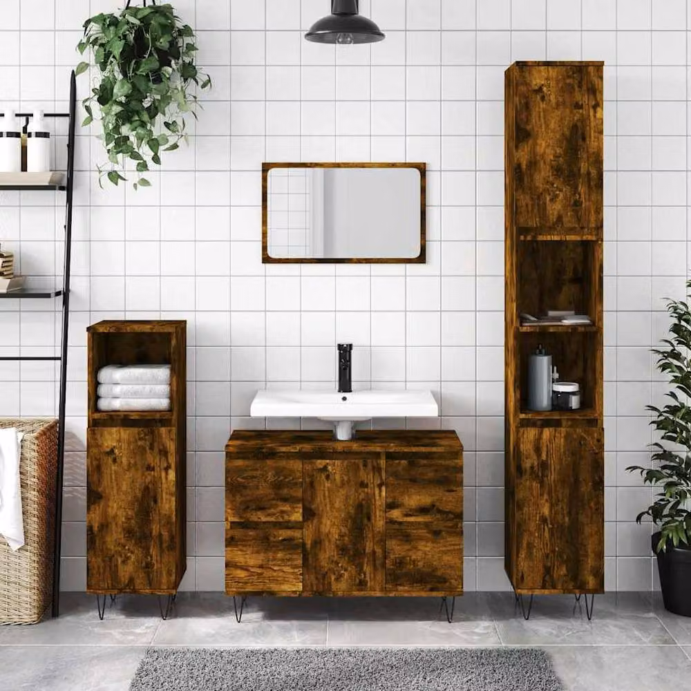 Berkfield Home Smoked Oak Bathroom Cabinet in Brown, W/D/H: 80 x 33 x 60 cm – 2