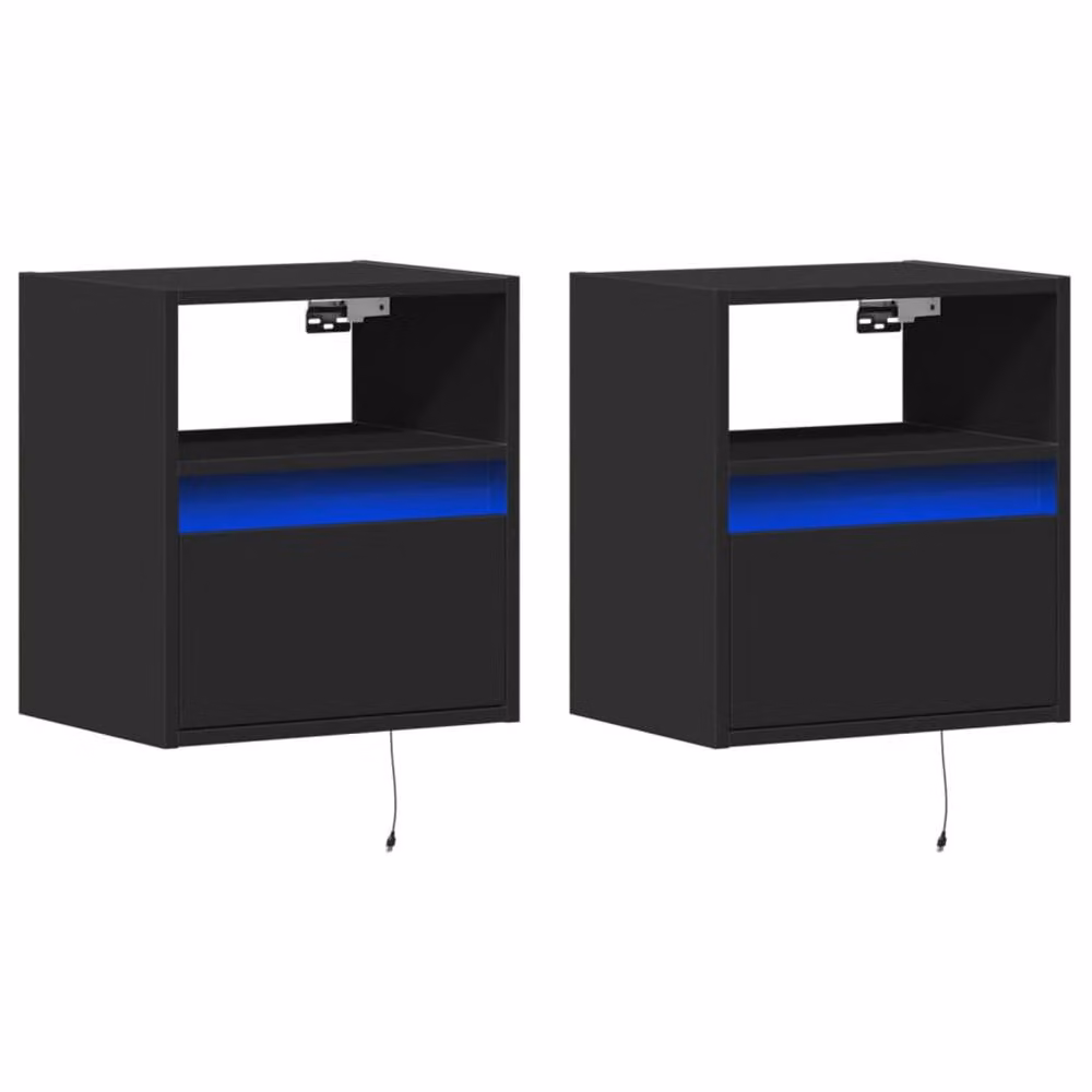 Berkfield Home Set of 2 Black Wall Mounted TV Cabinets with LED Lighting, W/D/H: 41 x 31 x 45 cm – 2