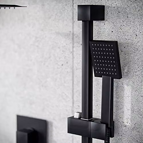 Nes Home Matte Black Square Shower Handset and Hose with Adjustable Slider Riser Rail Bracket – 2