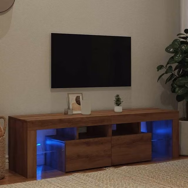 Berkfield Home Artisan Oak TV Cabinet with Integrated LED Lights, Brown, W: 140 cm, D: 36.5 cm, H: 40 cm – 1