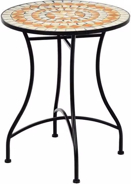 Costway Round Retro Mosaic Table with Black Iron Frame