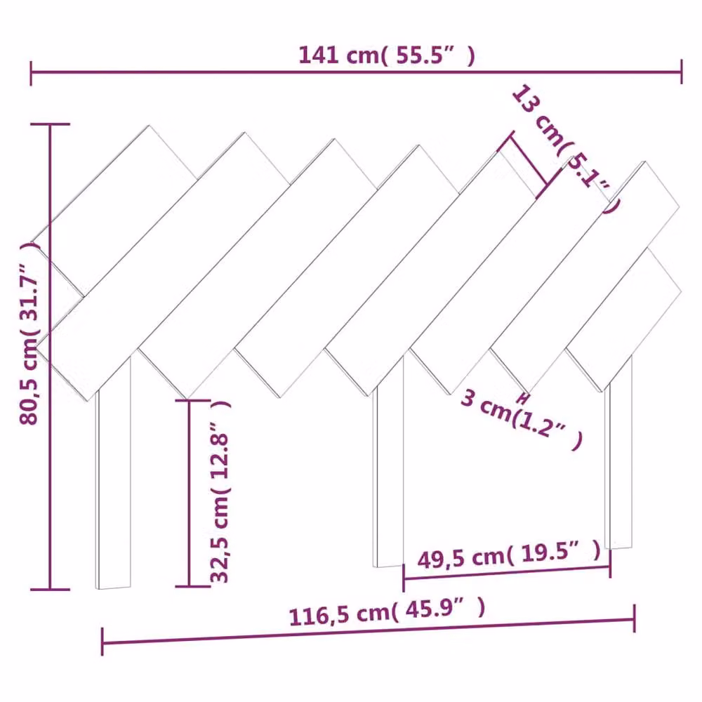 Berkfield Home Black Solid Pine Wood Bed Headboard, W: 141 cm, D: 3 cm, H: 80.5 cm – 4
