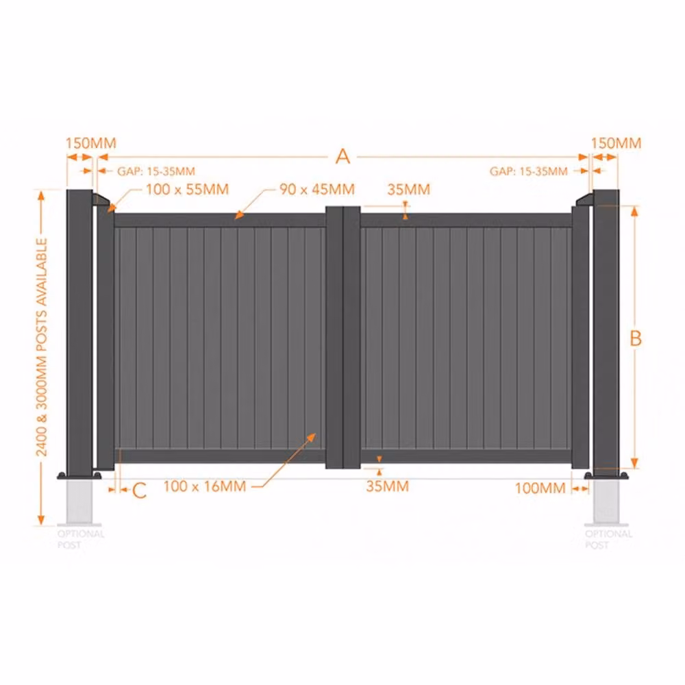 Ready Made Aluminium Double Swing Gate in Grey, W: 300 cm, H: 220 cm – 2