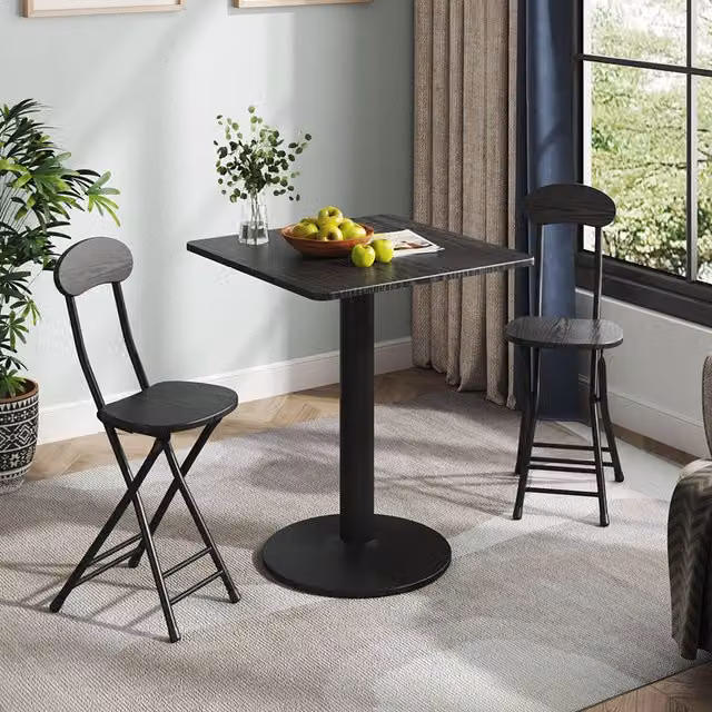 Komore Black Square Coffee Table and 2 Folding Chairs Set