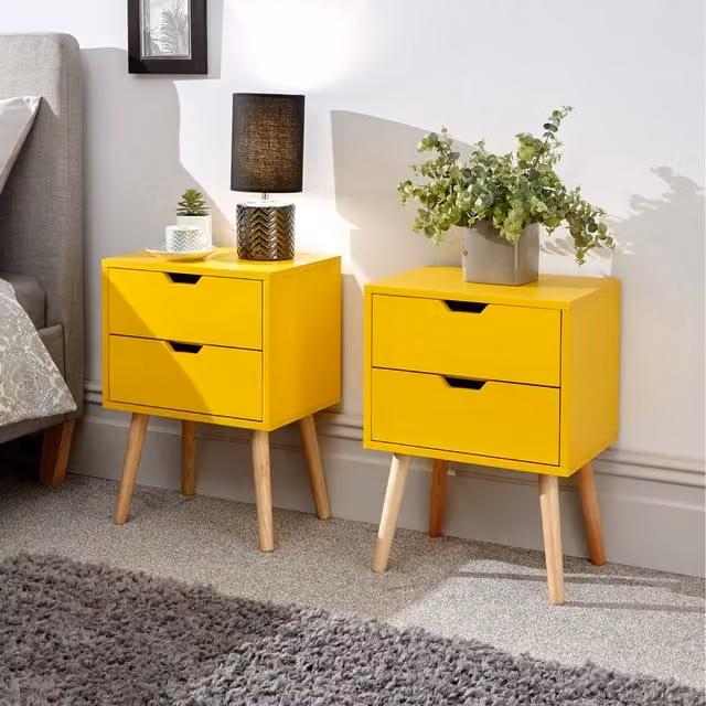 GFW Nyborg 2 Drawer Bedside Table in Yellow