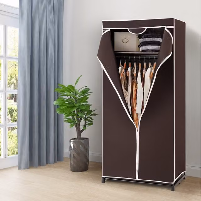 COSTWAY Modern Freestanding Fabric Closet Cloth Organizer in Brown