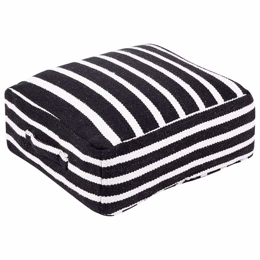 Wyld and Coco Boho Cotton Square Floor Cushion in Black and White, W/D/H: 50 x 50 x 20 cm – 3