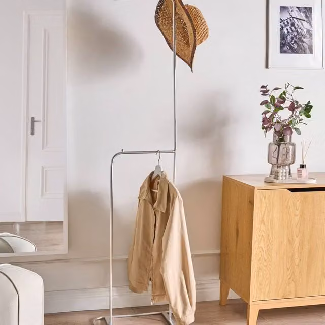 Wyld and Coco Silver Lacquered Metal Freestanding Clothes Rail, Height: 171 cm