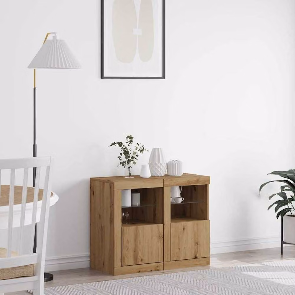 Berkfield Home Artisan Oak Side Cabinets with Integrated LED Lights, Set of 2, Brown, W: 41 cm, D: 37 cm, H: 67 cm – 2