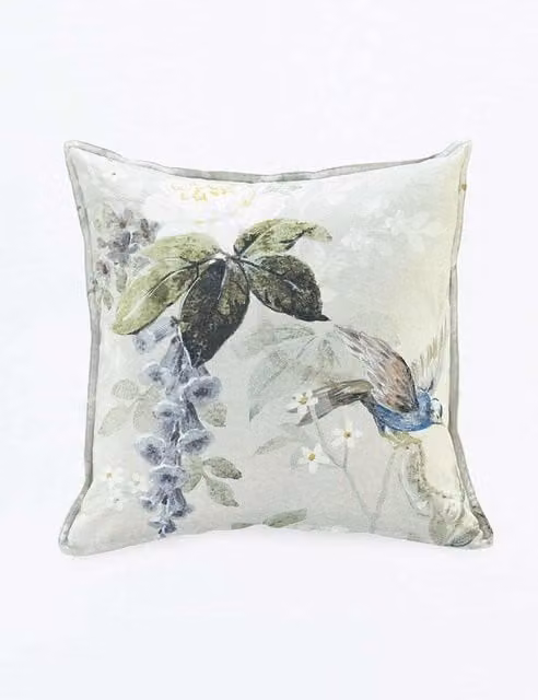 MM Linen Zinnia Floral Square Cotton Cushion in Cream and Multicolour