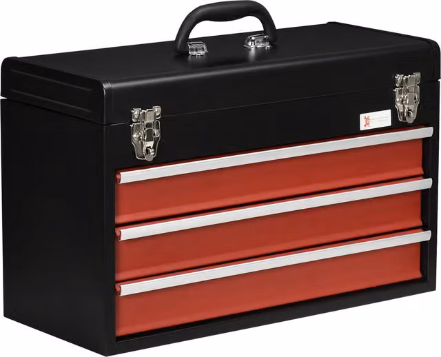 DURHAND Lockable Drawer Tool Chest with Ball Bearing Runners, Black and Red, Width: 32 cm