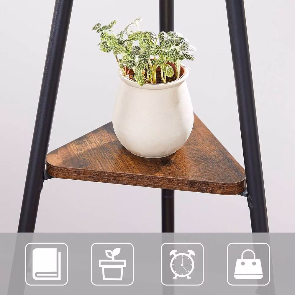 The Bazaarist Industrial Tripod Coat Rack with Shelves in Brown and Black – 3
