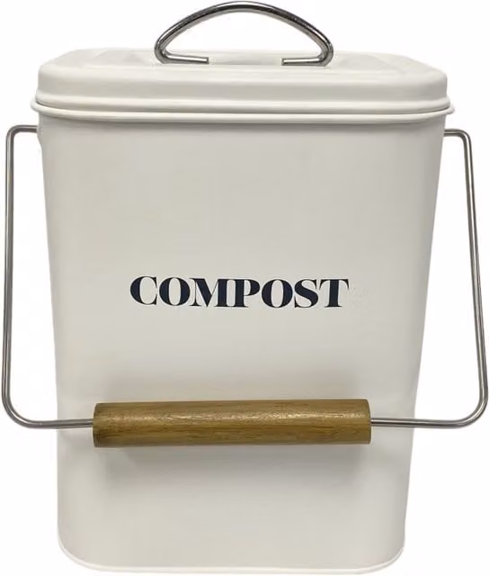Sanctuary Rectangular Compost Bin with Odour Filter and Flip Lid in White with Bamboo and Coated Steel