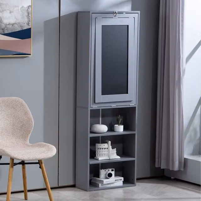 WestWood Modern Computer Desk with Shelves in Grey, W/D/H: 91 x 120 x 38 cm