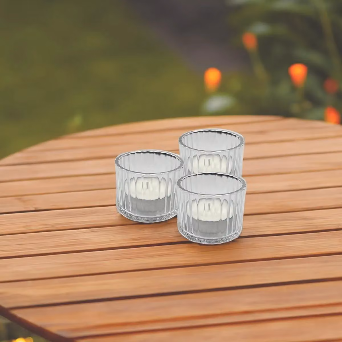 REWIND Set of 3 Premium Ribbed White Glass Tealight Holders with Tealights – 2